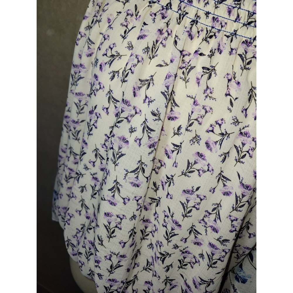 Free People Floral Smocked Off Shoulder Peasant Top Size Small Blue & Lavender - Picture 6 of 11